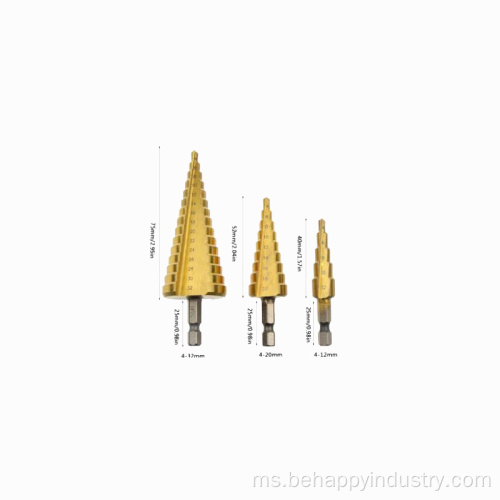 HSS Tin-Coated Step Drill Set untuk Metal Drilling